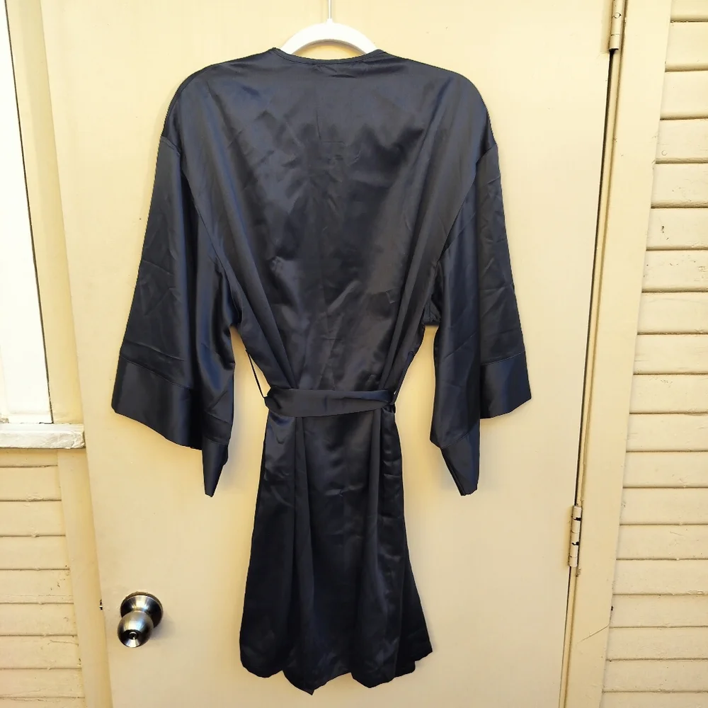 Third Love Black Satin Short Robe One Size